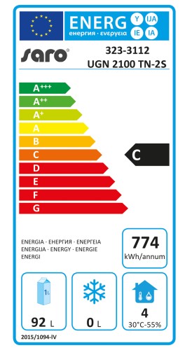 SARO Unterbaukühltisch mit 2 Schubladen, Modell UGN 2100 TN-2S - Material: (Gehäuse und Innenraum) Edelstahl; (Arbeitsfläche) Edelstahl -