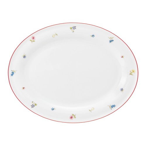 Seltmann Platte oval 31 cm, oval, Form: Community, Dekor: 57388 Streublume rote Linie, hohe Kantenschlagfestigkeit, Made in Germany