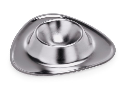 Eierbecher. Chromnickelstahl. dreieckig, mit Ablage. Maße: 10 x 10,5 cm.