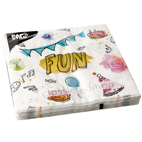 20 Servietten, 3-lagig 1/4-Falz 33 cm x 33 cm "Fun" von PAPSTAR