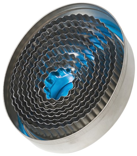 Ausstechformen, oval gewellte Form, aus Weißblech, neun Stück komplett in der Dose Größe: 25 mmx20 mm - 80 mmx65 mm, Höhe: 30 mm