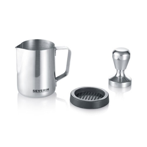 Severin Barista-Starterset, bestehend aus poliertem Edelstahl-Milchschaumkännchen , (ca. 450 ml), massivem Edelstahl-Tamper und