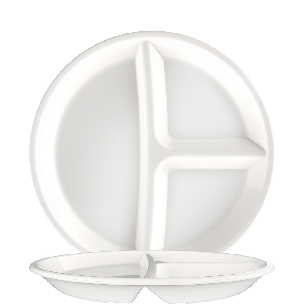 Bormioli Rocco Careware Contact White Teller 3-geteilt 25,5cm, (1/2+1/4+1/4 Einteilung), stapelbar, Opalglas