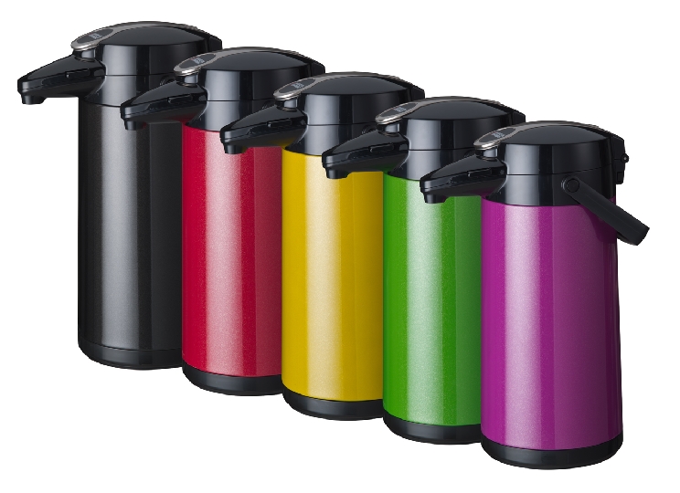 Pumpkanne Bravilor Bonamat Airpot furento Inhalt 2,2 L, gelb-metallic, mit Druckhebel, Höhe 37,8 cm - Durchmesser 16,4 cm