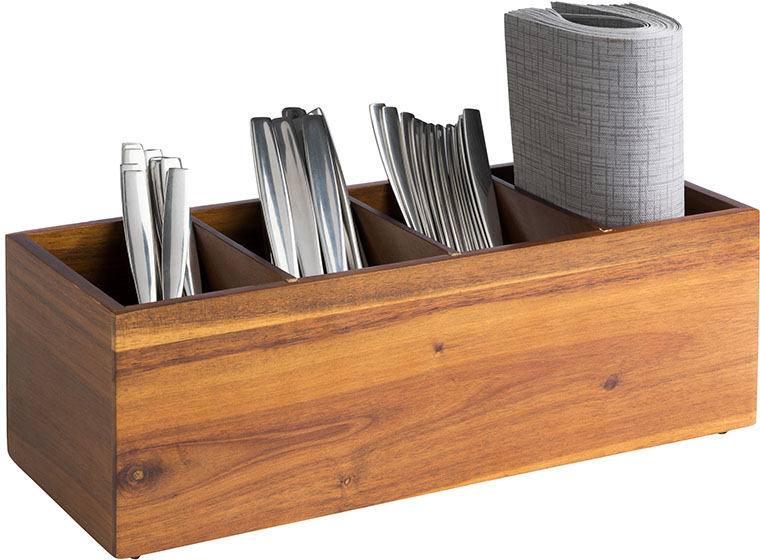 Holzbox -WOODY- 36 x 14 cm, H: 12,5 cm Akazienholz 4 Fächer je 12,5 x 8 cm nicht spülmaschinengeeignet stapelbar Farbe: Braun