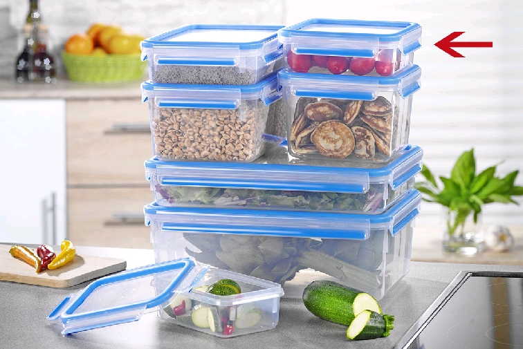 Emsa CLIP & CLOSE Frischhaltedose 0,85L Maße: 16,7 x 16,7 x 5,9 cm Material: Kunststoff, mit Soft-Touch-Clips