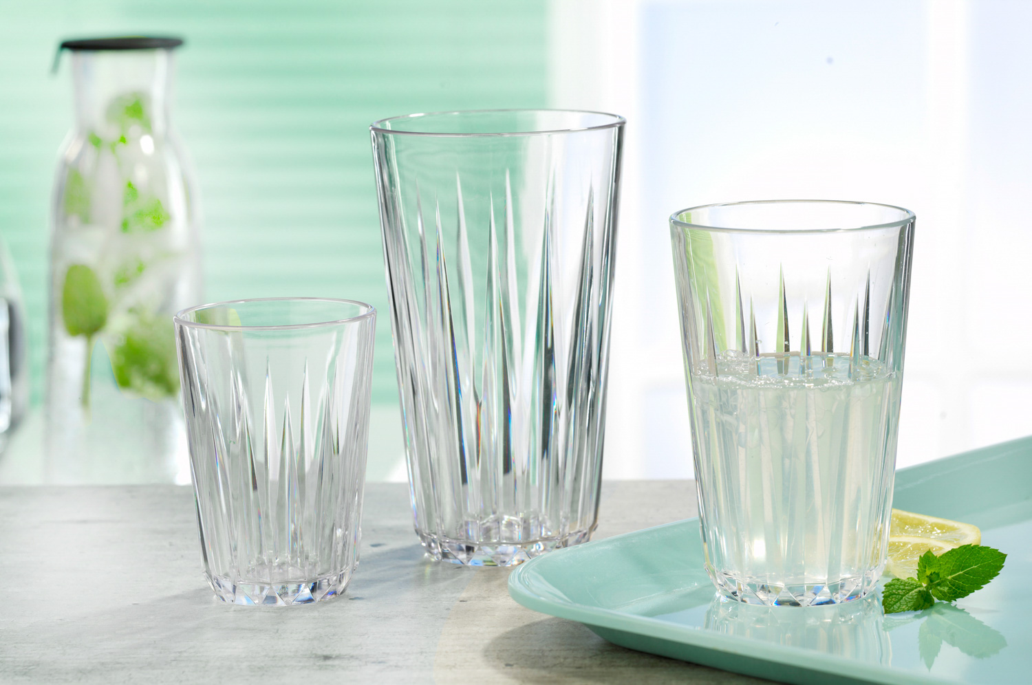 Trinkbecher -CRYSTAL- Ø 9 cm, H: 15,5 cm Tritan, transparent, Inhalt: 0,5 Liter, BPA-Frei stoßfest, stapelbar, spülmaschinengeeignet