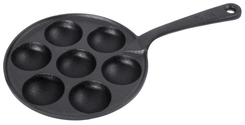 Förtchenpfanne auch für Schnecken, Dalken, ganz aus Gusseisen, mit sieben halbrunden Vertiefungen mit Ø 6 cm, schwere, hochwertige