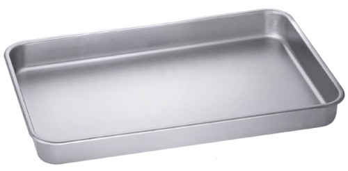 Fleischmulde aus Edelstahl 18/10, matt poliert, mit abgerundeten Kanten, mit offen gebördeltem Rand, absolut planer Boden, sehr