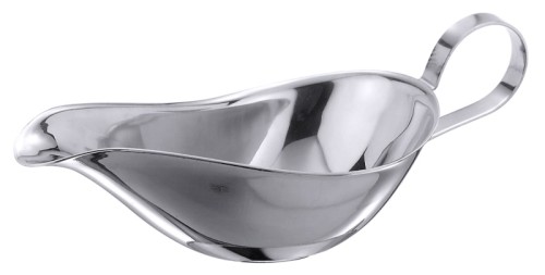Sauciere ohne Fuß aus Edelstahl 18/10, hochglänzend, mittelschwere Qualität Gesamthöhe: 3,5 cm, Volumen: 0,06 l, Länge: 17 cm