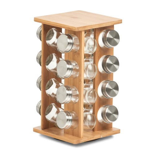 Gewürzrondell m. 16 Gläsern, Bambus/Edelstahl/Glas. Länge: 180 mm. Breite: 180 mm. Höhe: 300 mm