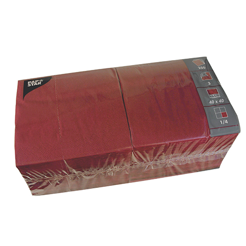 250 Servietten, 3-lagig 1/4-Falz 40 cm x 40 cm bordeaux von PAPSTAR