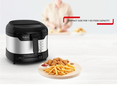 Tefal Uno M Edelstahl Fritteuse, 1600 W, 1 kg Kapazität, kompakte Fritteuse mit Öl, Edelstahl/schwarz
