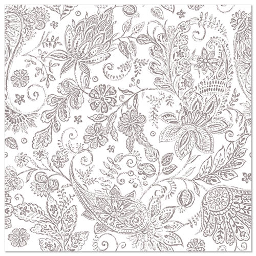 50 Servietten "ROYAL Collection" 1/4-Falz 40 cm x 40 cm grau "Paisley" von PAPSTAR