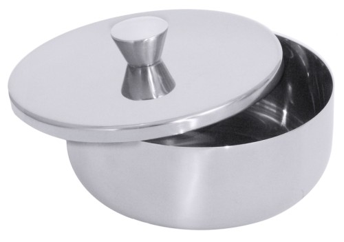 Kandisdose/Snackschale aus Edelstahl 18/10, hochglänzend, Knopfdeckel ohne Löffelausschnitt, schwere Qualität Volumen: 0,25