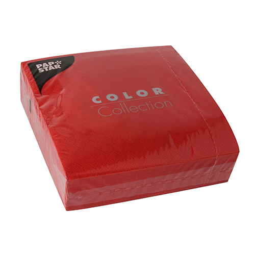 50 Servietten, 3-lagig 1/4-Falz 33 cm x 33 cm rot von PAPSTAR