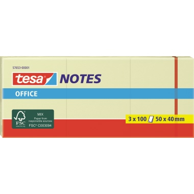 tesa® Haftnotiz Office Notes 50 x 40 mm (B x H) gelb 100 Bl./Block 3 Block/Pack.