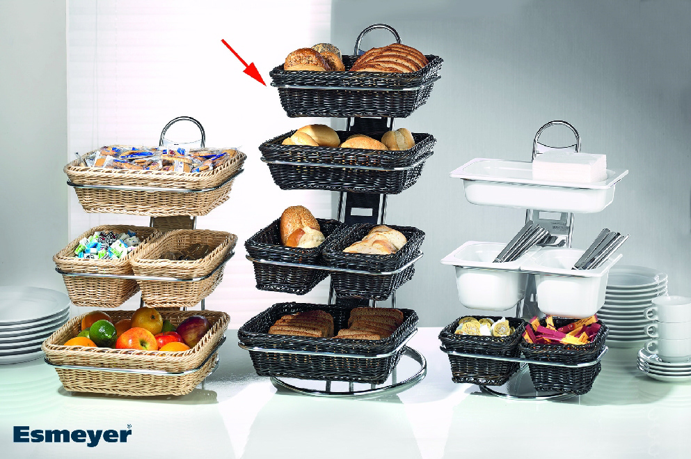 Poly-Rattan Flechtkorb GN 1/2 ca. 32,5 x 26,5 cm, Höhe 10 cm, Rattan / Polypropylen mit Edelstahlrahmen wasserfest, braun