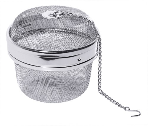 Gewürz-/Teesiebkorb ganz aus Edelstahl 18/10, mittelfeines Gewebe, mit 15 cm langer Kette, mittelschwere Qualität Durchmesser: 9,5 cm