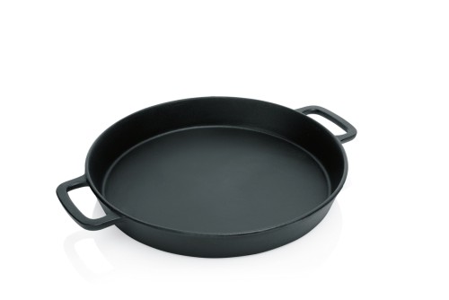 Riesenpfanne. ohne Mittelsteg. Eisenguss. mit zwei angegossenen Griffen.