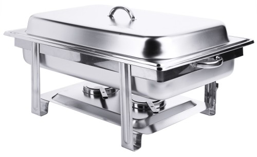 Chafing Dish GN 1/1 Gestell aus Edelstahl 18/0, hochglänzend, mit zwei Brennbehältern und 65 mm tiefem Einsatz aus