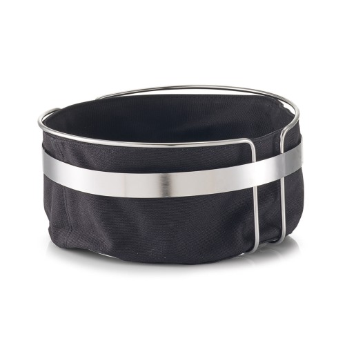 Zeller Brotkorb m. Beutel, Metall/Baumwolle, schwarz Ø22x10,8 cm