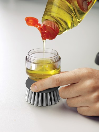 Joseph Joseph Palm Scrub - Abwaschbürste mit integriertem Spülmittelspender, inkl. Ständer - grau