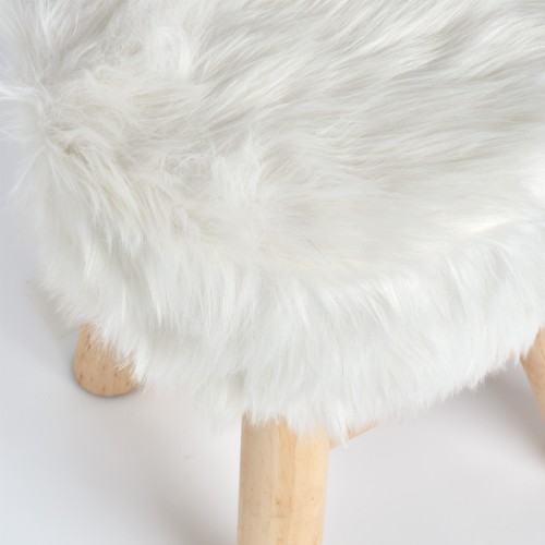 Sitzhocker "Zottel", Holz/Kunstfell, weiß. Ø: 290 mm. Höhe: 390 mm.