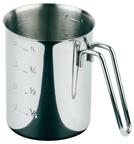 Messbecher Ø 10 cm, H: 14 cm, 1 Liter Edelstahl außen poliert, innen mattiert mit Maßskalierung spülmaschinengeeignet