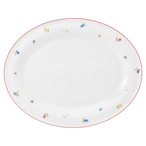 Seltmann Platte oval 35 cm, oval, Form: Community, Dekor: 57388 Streublume rote Linie, hohe Kantenschlagfestigkeit, Made in Germany