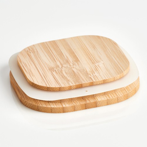 Vorratsglas m. Bambusdeckel, eckig, 640 ml. Länge: 100 mm. Breite: 100 mm. Höhe: 110 mm