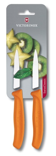 Victorinox Gemüsemesser SwissClassic, Wellen. orange, 2 Stück auf Blister, 8 cm