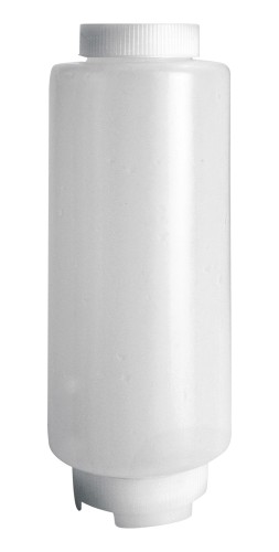 Quetschflasche. Polyethylen. First-In First-Out System, mit drei verschiedenen Aufsätzen.