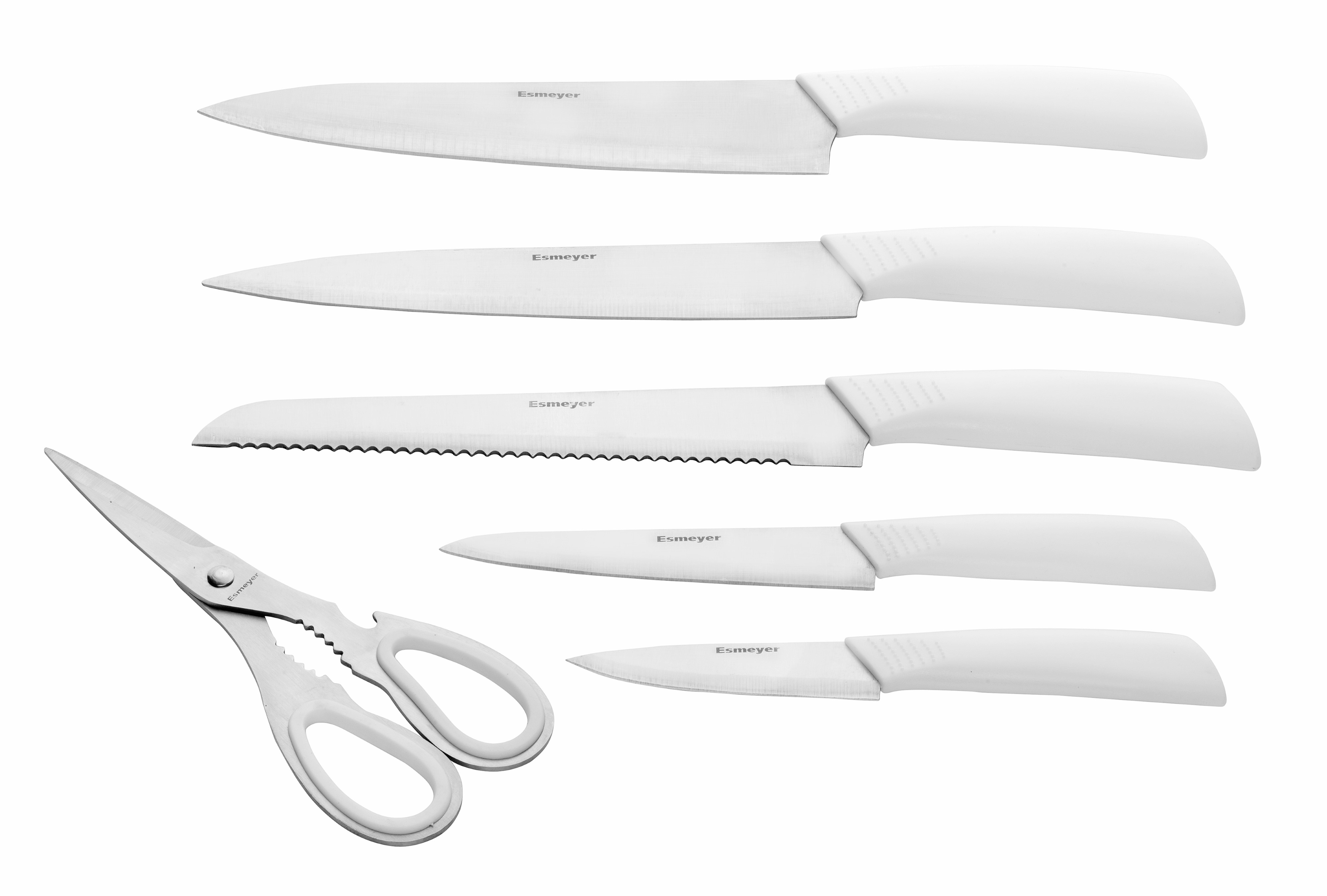 7-tlg. Messerset ATLANTIS Klingen aus Spezialstahl, weiße Kunststoffgriffe.