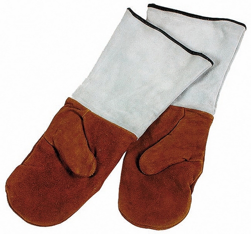 Backhandschuhe Länge 45 cm Leder, gefüttert mit Stulpen hitzebeständig bis 250°C nicht waschmaschinenfest Farbe: Grau