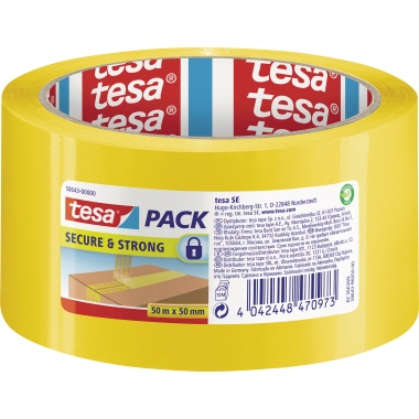 tesa® Packband tesapack® Secure & Strong 50 mm x 50 m (B x L) Polypropylen gelb open