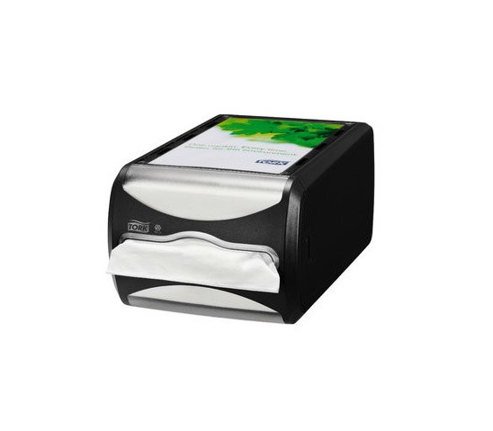 Tork Xpressnap Thekenspender in der Farbe schwarz. N4 Spenderserviettensystem Interfold. Maße: 14,5 x 19,1 x 30,7 cm.