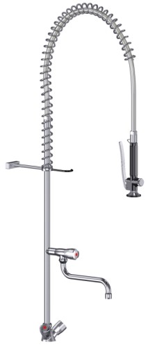 Geschirrspülbrause mit Einlochmischbatterie und Schwenkventil, verchromt, mit Metall-Haubengriffen,