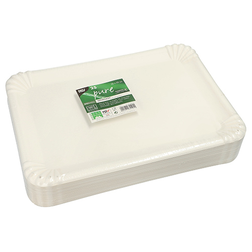 PAPSTAR 25 Servierplatten, Zuckerrohr "pure" eckig 26 cm x 35 cm weiss
