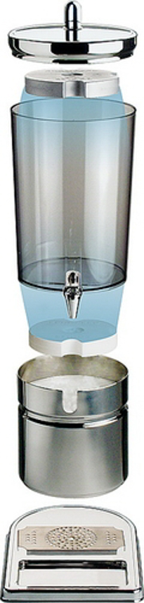 Saftdispenser TOP FRESH, Kapazität: 6 Liter. Aus 18/8 Edelstahl, SAN. 1 Kühlakku im Deckel 1 Kühlakku im Standfuß. Maß: 23 x 35 x 52 cm.