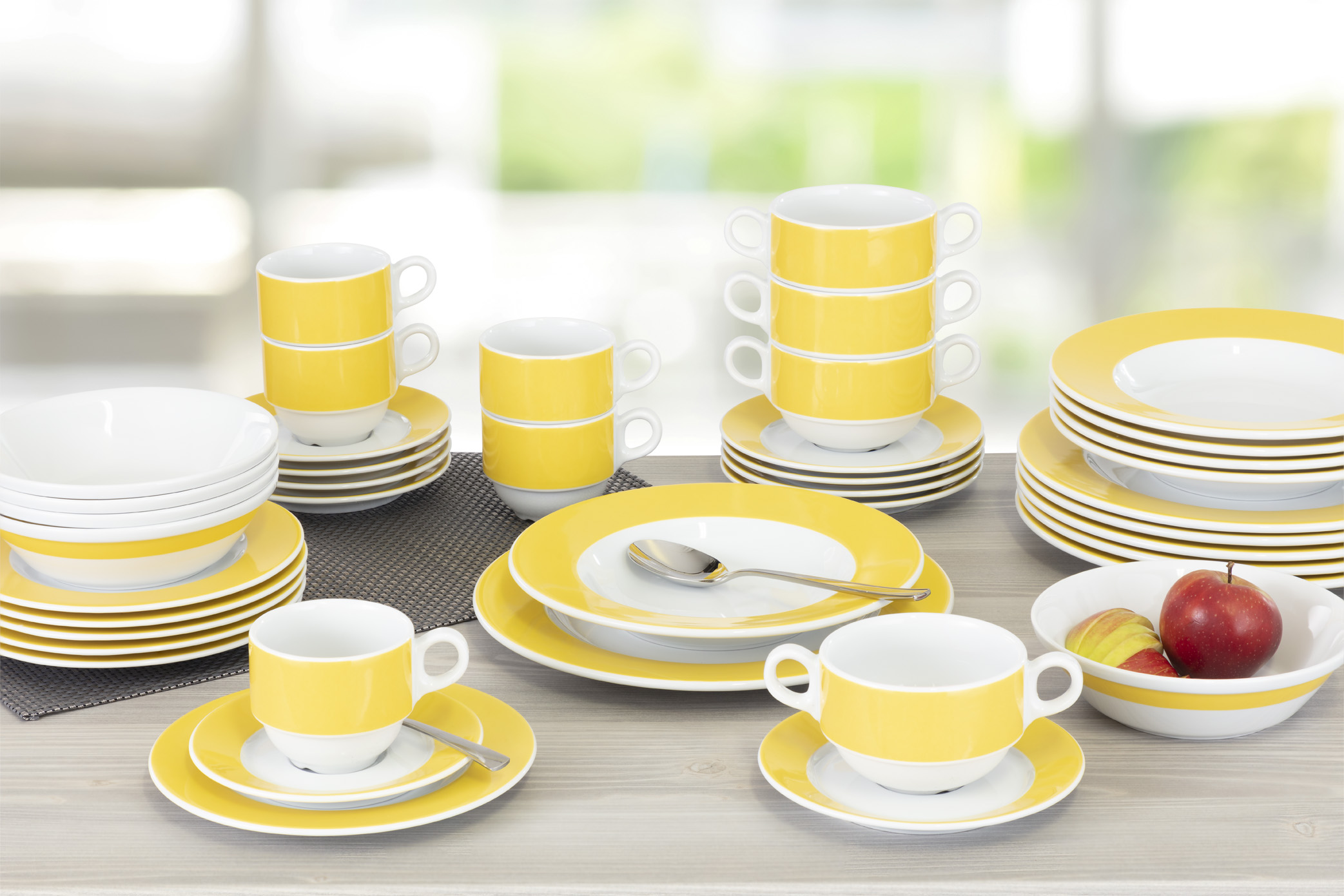 MERIDIAN Suppen-Untertasse, 16cm, gelb, aus Porzellan, von caterado. Made in Europe.