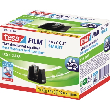 tesa® Tischabroller ecoLogo® Smart 19 mm x 33 m (B x L) Inkl. 1 Rolle tesafilm® Eco  Clear, 15 mm x 10 m (B x L) schwarz