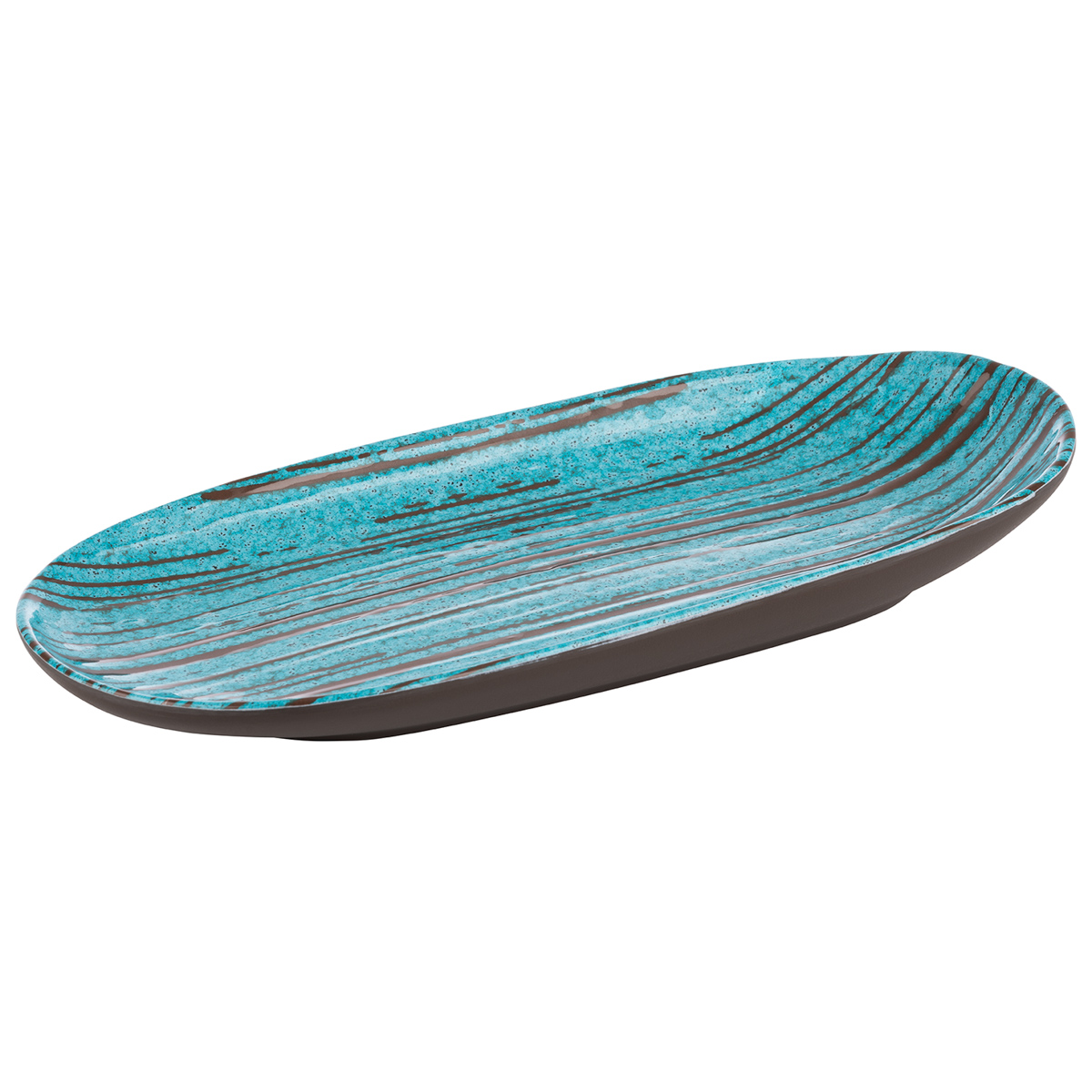 Teller -CANCUN-, 28 x 13,5 cm, H: 4 cm, Melamin, innen: Dekor, türkis / braun, außen: braun