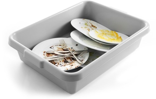 Großer Abräumbehälter / Transport- /Spülwanne, 55,5 x 41 x 13 cm (LxBxH), auch zum Lebensmittel- kontakt geeignet. Aus stabilem Polypropylen, grau.