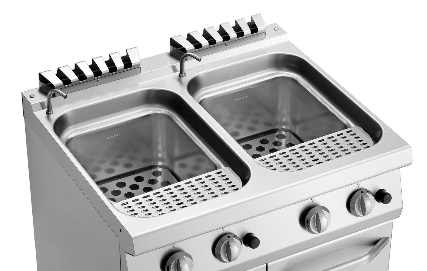 Bartscher Nudelkocher, Gas 700, B800 2x24L |Beckengröße, GN-Format: 2/3 GN | Maße: 80 x 70 x85,0 cm. Gewicht: 75 kg