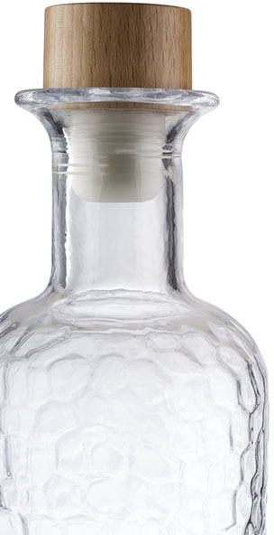 Glaskaraffe -WABE- Ø 8 cm, H: 28 cm, 0,8 Liter Glas, Buchenholz, Silikon spülmaschinengeeignet zerbrechlich Farbe: Transparent