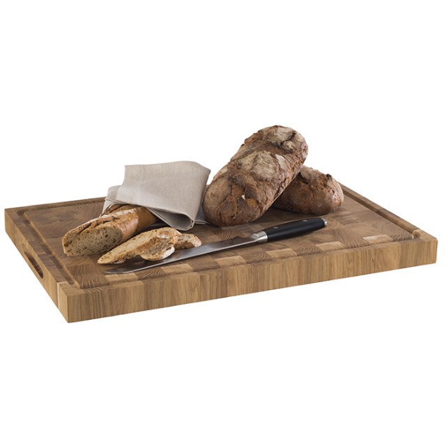APS Buffetbrett -PROFI-, 58 x 37,5 cm, H: 4,5 cm, Eichenholz, mit Saftrinne, mit 2 seitlichen Eingriffen, mit Antirutsch-Füßchen
