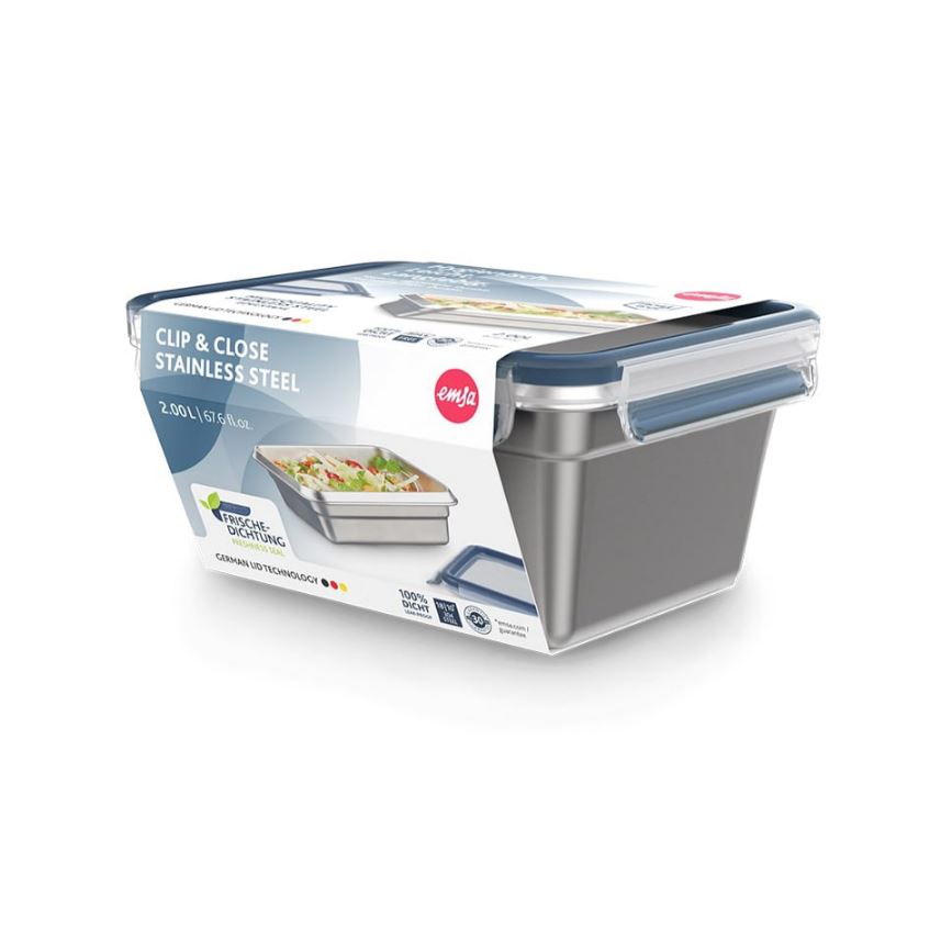 EMSA Clip & Close Frischhaltedose, rechteckig aus Edelstahl - 2,0L