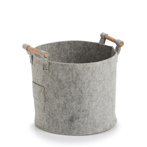 Aufbewahrungskorb, Filz/Holz, grau. Ø: 315 mm. Höhe: 280 mm.