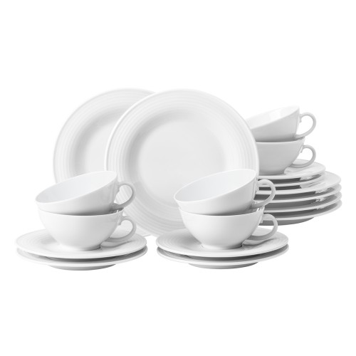 Seltmann Teeservice 18-teilig BT klein, rund mit Relief, Form: Beat, weiss, hohe Kantenschlagfestigkeit, Made in Germany